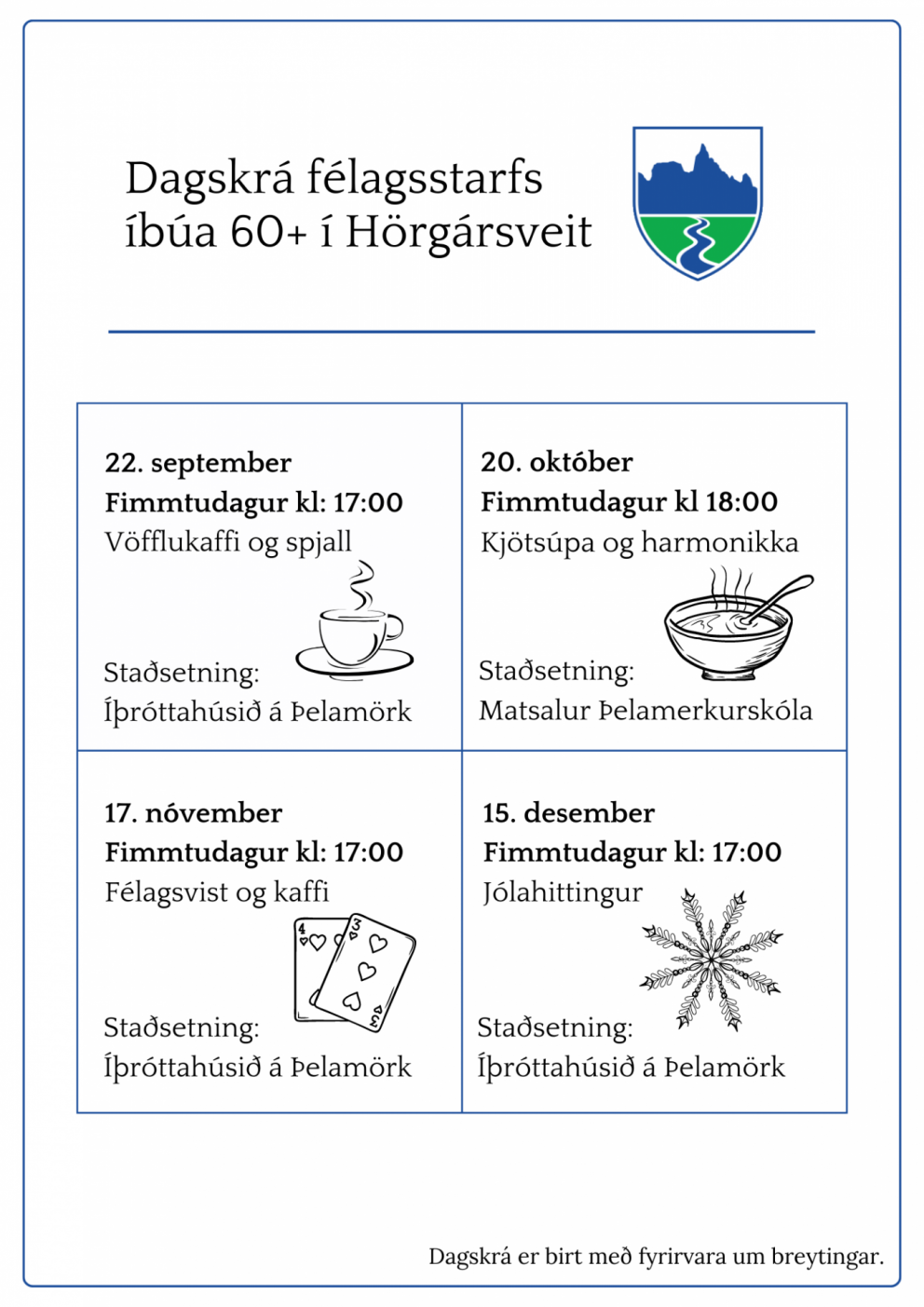 Dagskrá félagsstarfs íbúa 60+ í Hörgársveit