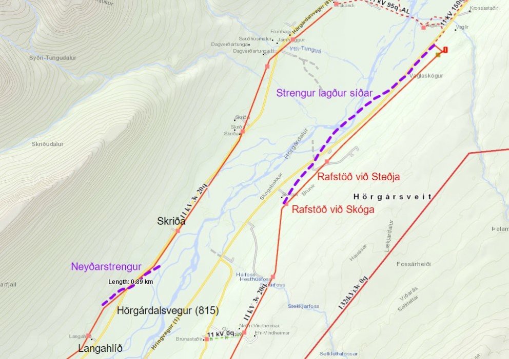 Rafmagni hefur verið komið á í Hörgárdal og Öxnadal með neyðarstreng.