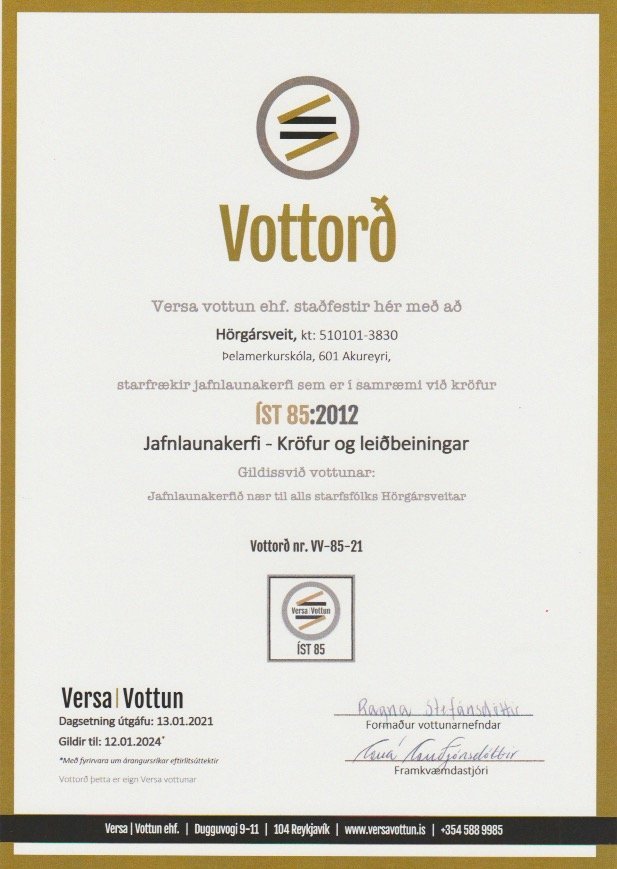 Hörgársveit hlýtur jafnlaunavottun