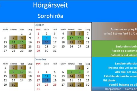Leiðrétt sorphirðudagatal